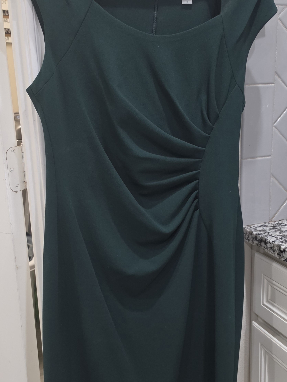 Calvin Klein Deep Forest Green Sleeveless Ruched Midi Dress